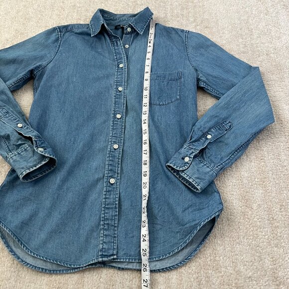 Uniqlo Blue Cotton Chambray Button Up Blouse Shirt Top S - Picture 5 of 11